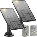 LIYVZ Trail Camera Solar Panel with Bulit-in 5000mAh Battery 2 Pack, 3W Solar Panel for Trail Camera IP66 Waterproof Multi Interfaces with USB-C & DC 6V/9V/12V Output, 360° Adjustable