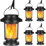 Derynome Solar Lantern Outdoor Lights, 4 Pack Upgraded Flickering Flameless Solar Lights Outdoor Waterproof, Hanging Decorative Lanterns for Yard Patio Path Garden Decor (4)